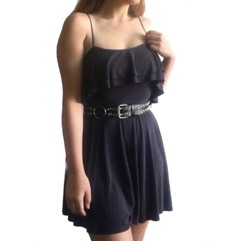 Urban Outfitters Kimchi Blue Dark Gray Fold Over Ruffle Flap Sleeveless Romper